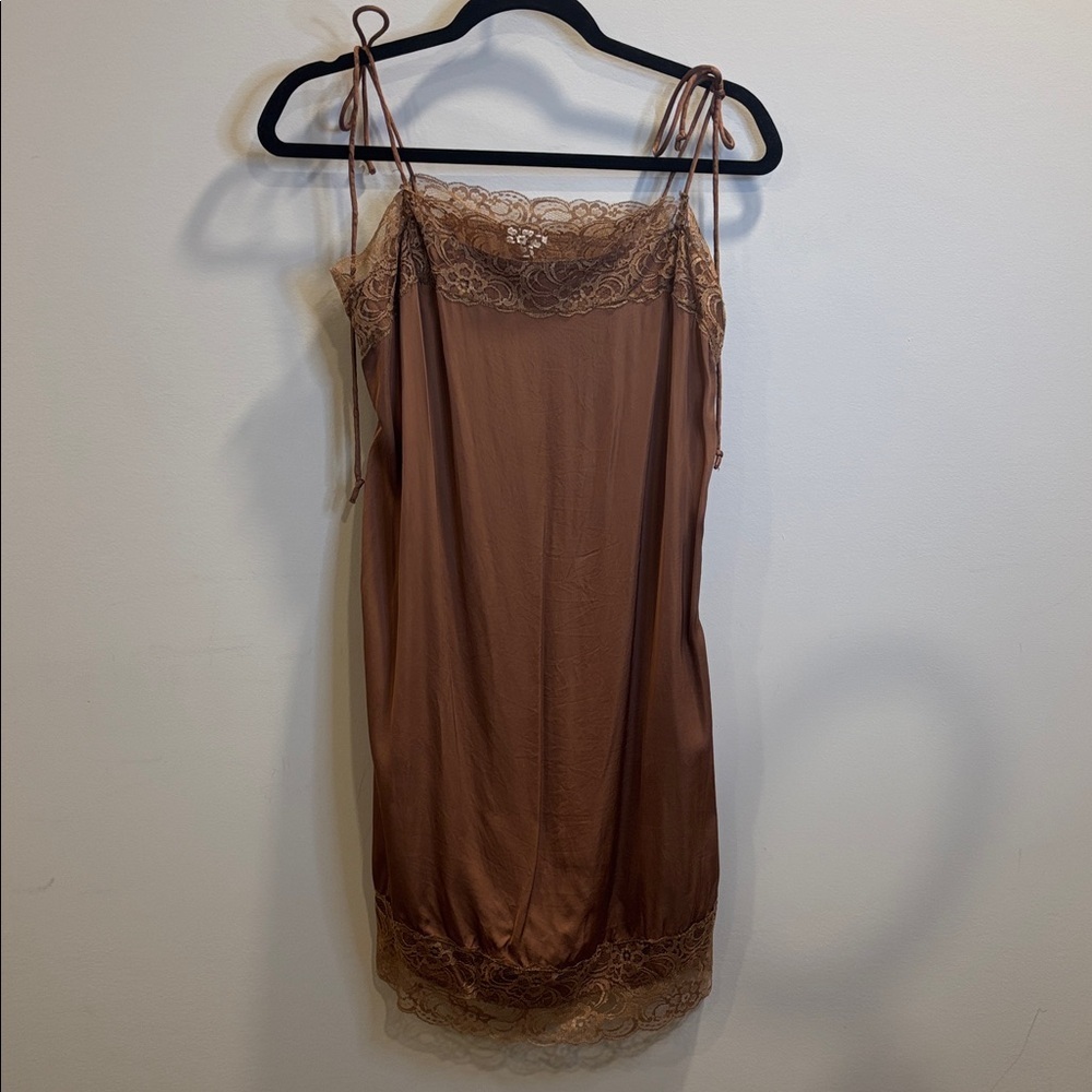 aerie Brown Lace-Trim Slip Chemise